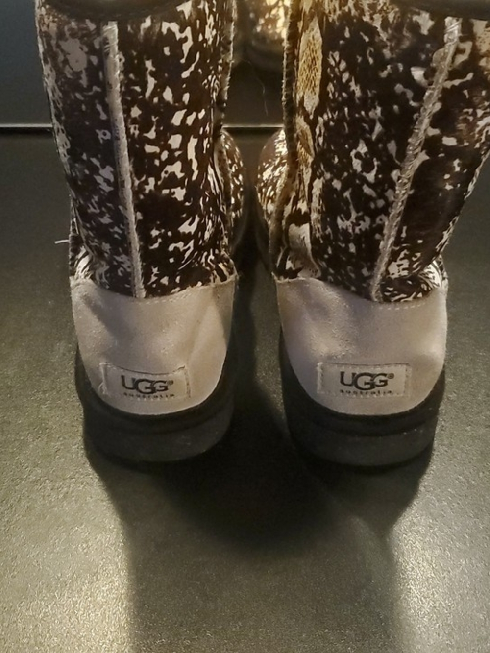 UGG Brown & Cream Snake-Print Shearling Boots Women's Size 7 - Picture 3 of 4